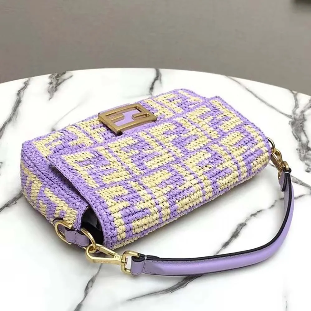 Fendi Baguette Large Lilac FF Raffia Bag for Women
