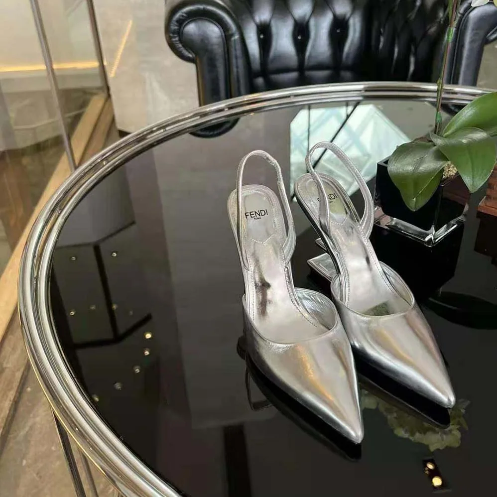 Fendi First Silver Leather High for Women in Heeled Slingbacks