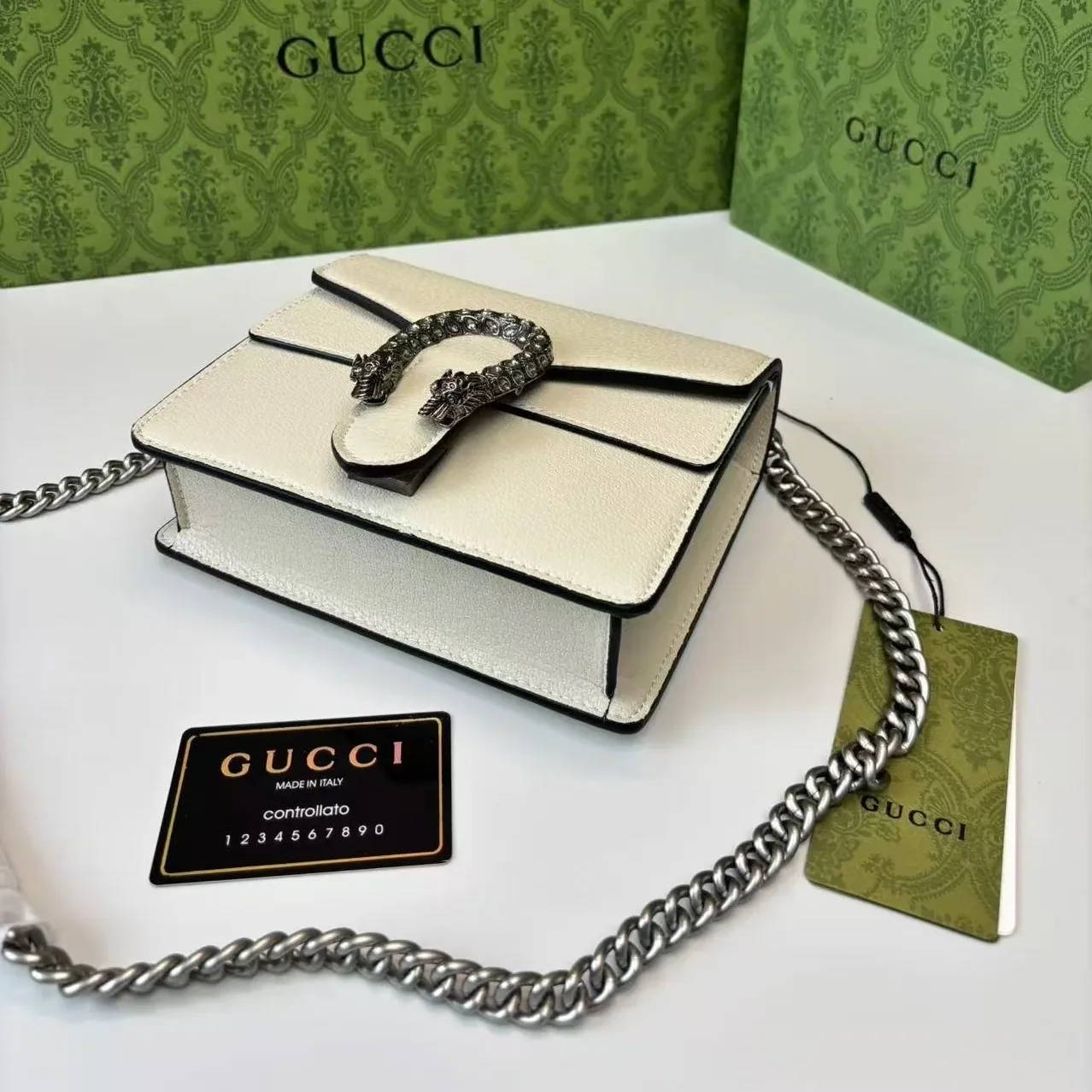 Gucci Dionysus Mini Shoulder Bag in White Silver Hardware Gucci Dionysus Mini Shoulder Bag in White Silver Hardware