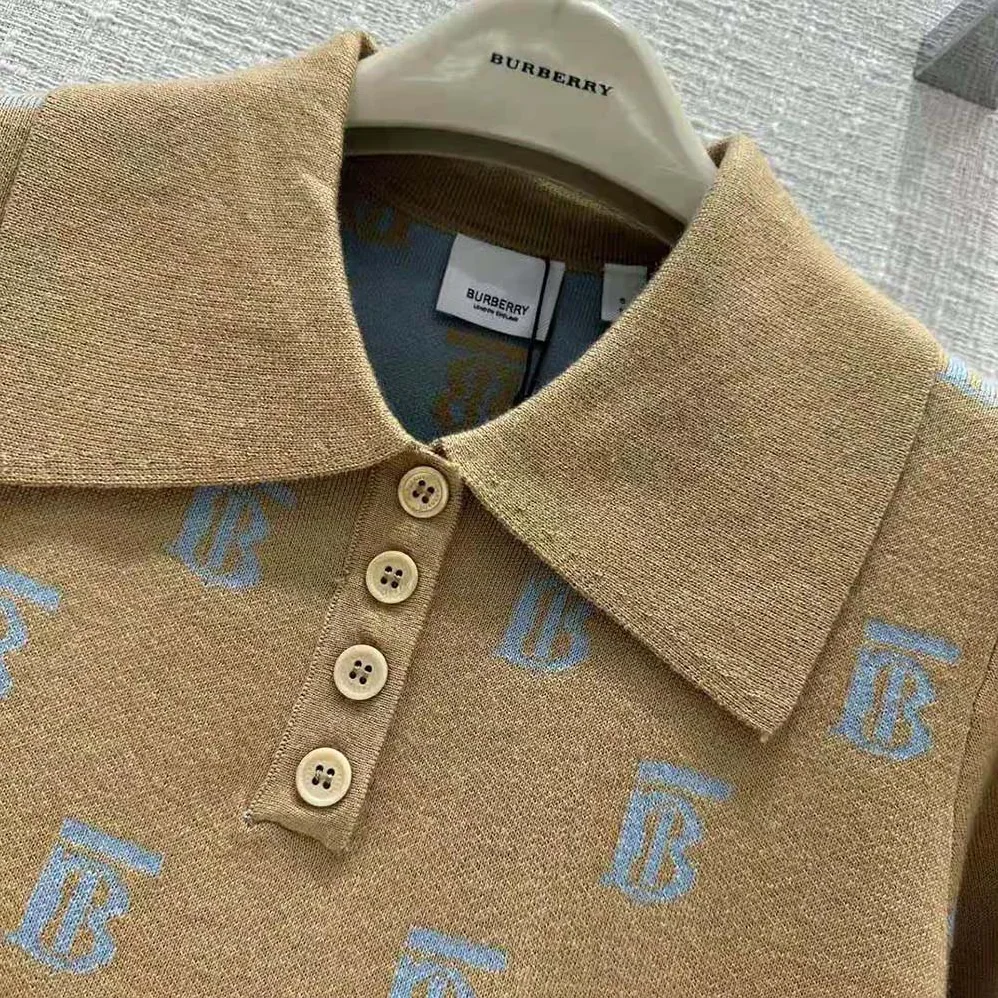 Burberry Monogram Wool Silk Blend Polo Shirt for Women