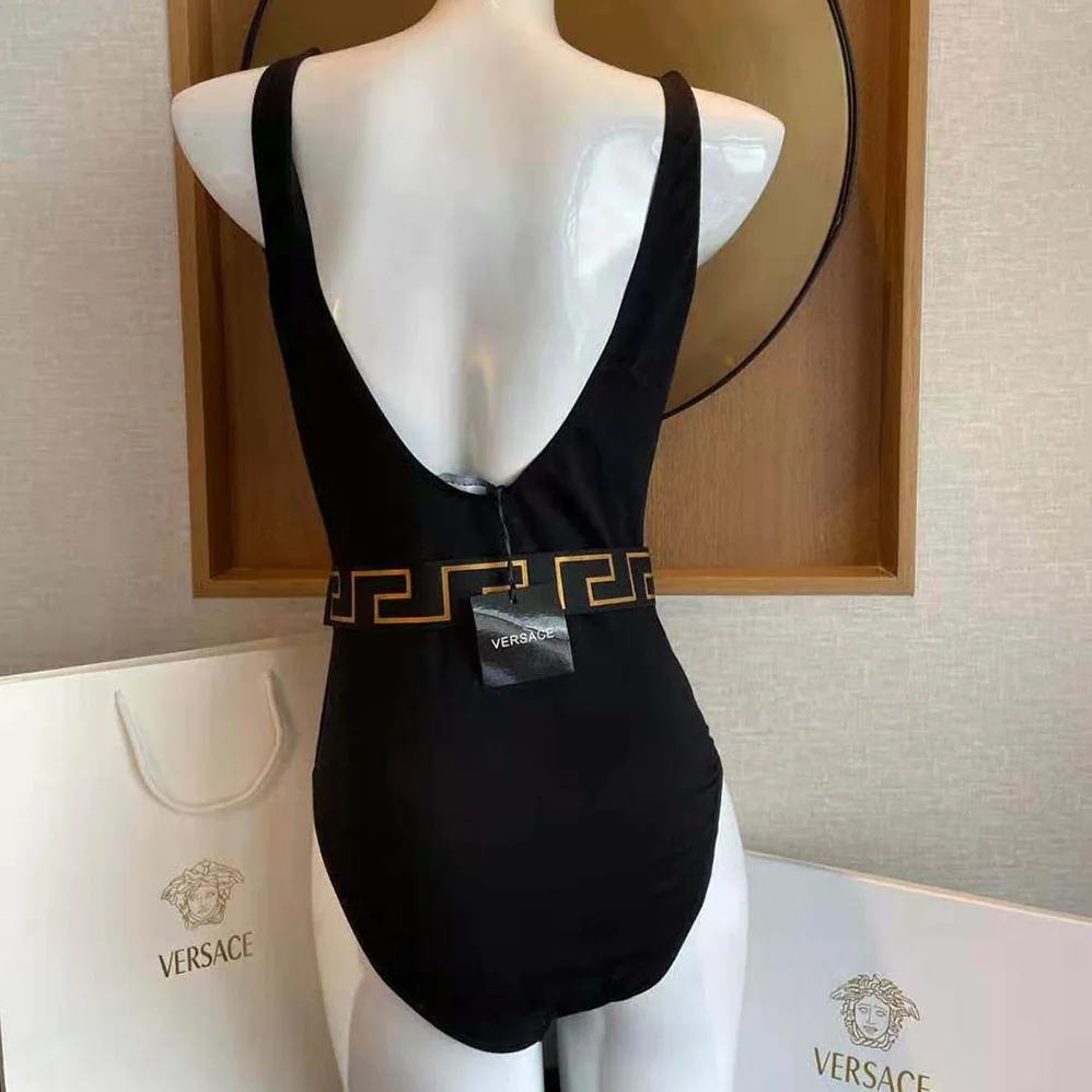 Versace Greca Border One-piece Swimsuit for Women in Black