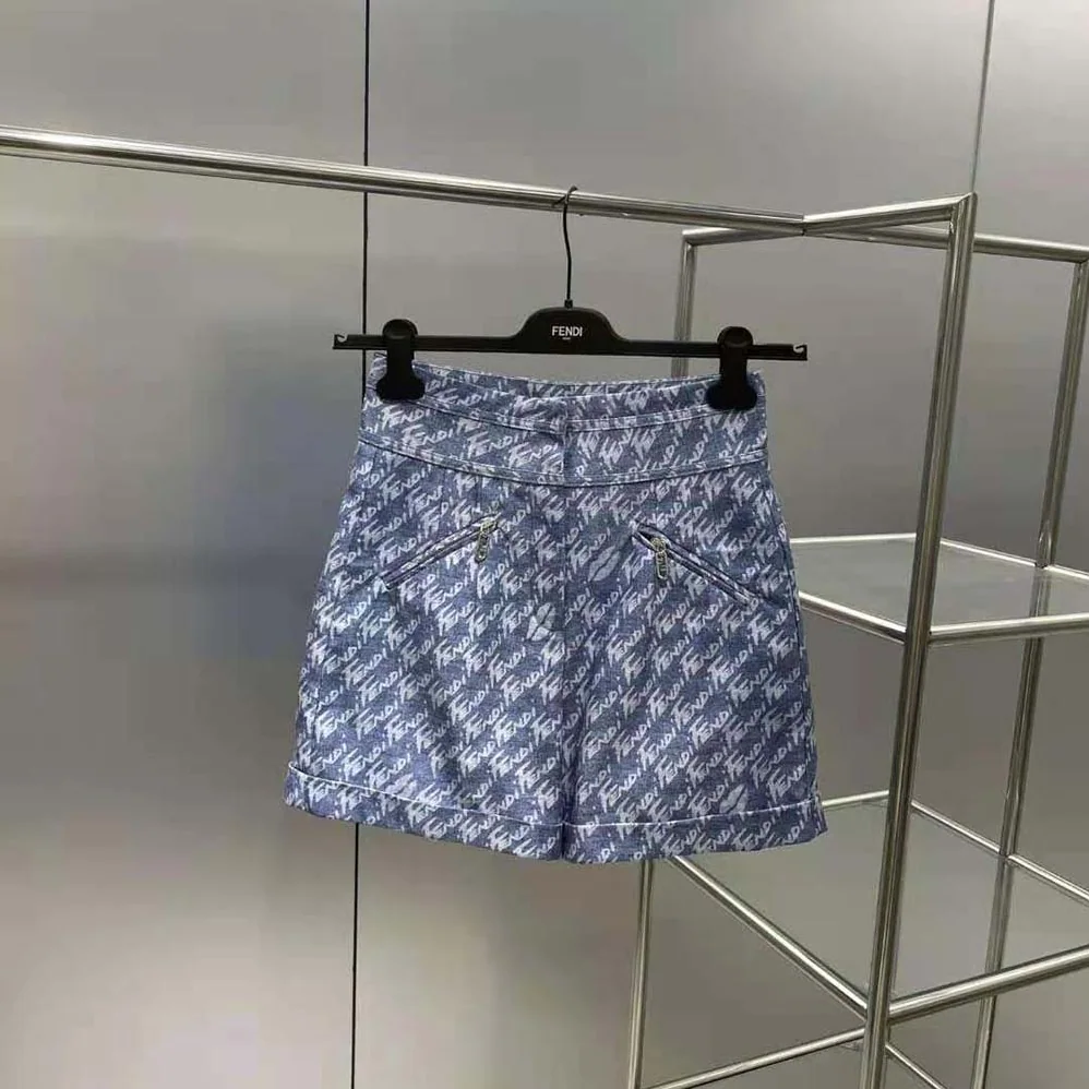 Fendi Light Blue Chambray Shorts for Women