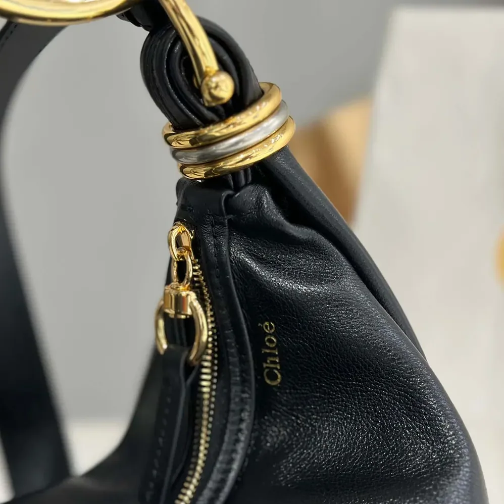 Chloe Small Bracelet Hobo Bag in Grained Leather for Women in Black Chloe Small Bracelet Hobo Bag in Grained Leather for Women in Black