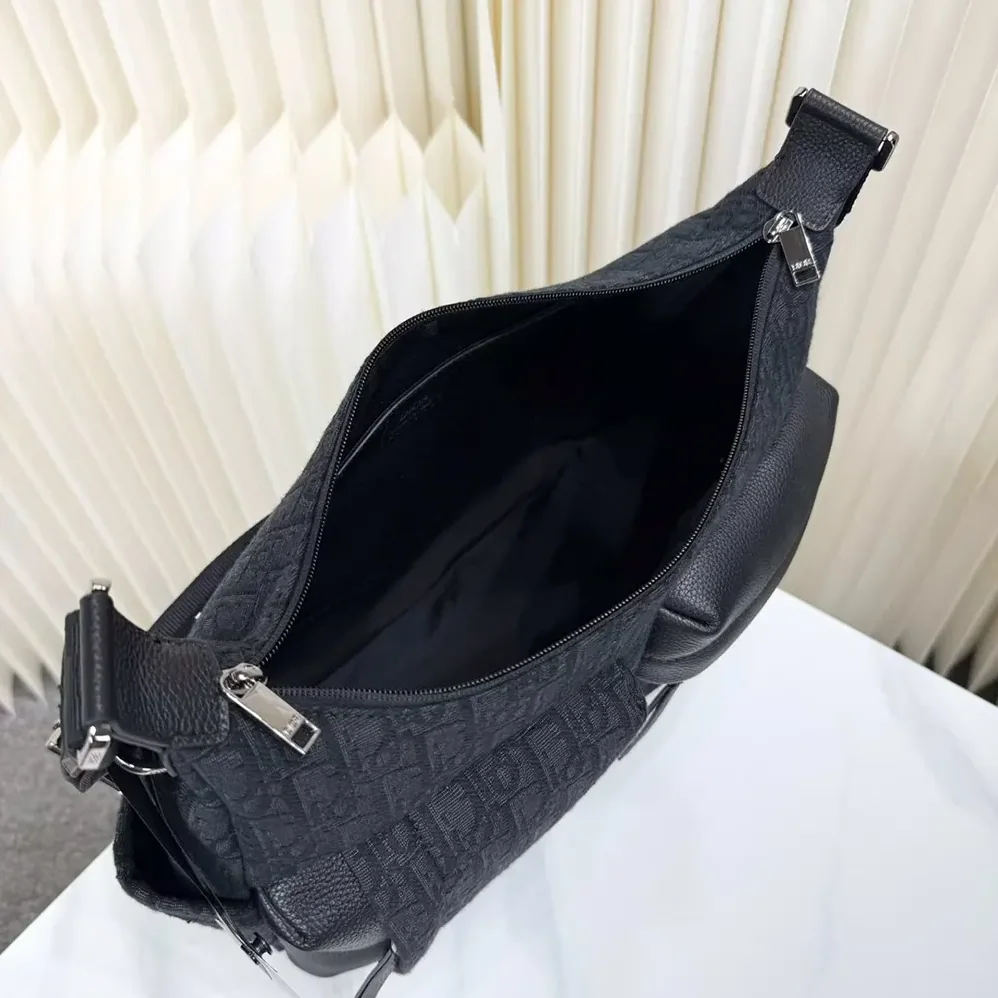 Dior Medium Rider Soft Hobo Bag Black Dior Oblique Jacquard and Black Grained Calfskin for Men Dior Medium Rider Soft Hobo Bag Black Dior Oblique Jacquard and Black Grained Calfskin for Men