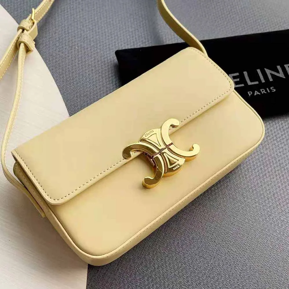 Celine Triomphe Shoulder Bag in Shiny Calfskin for Women in Yellow Celine Triomphe Shoulder Bag in Shiny Calfskin for Women in Yellow