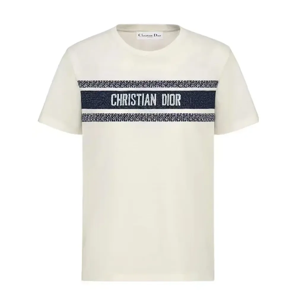 Dior T-Shirt White and Navy Blue Cotton Jersey for Men