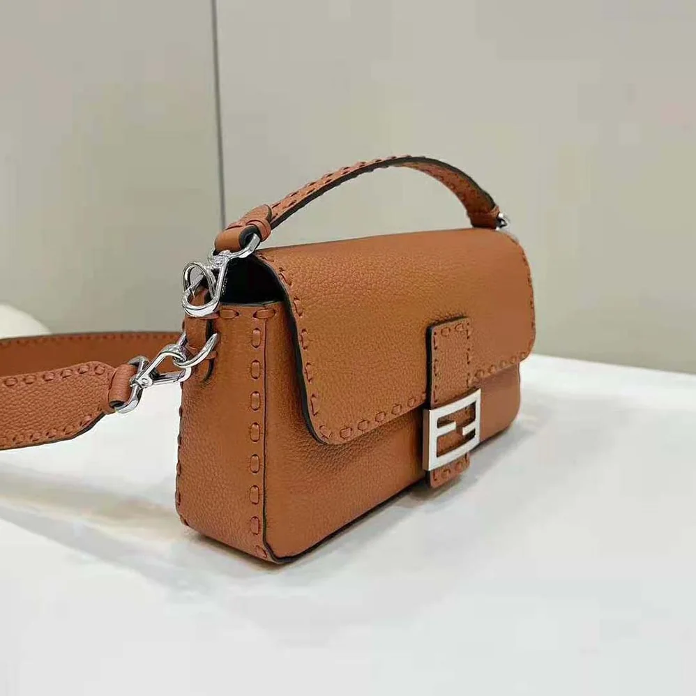 Fendi Baguette Brown Selleria Bag with Oversized Topstitching for Women Fendi Baguette Brown Selleria Bag with Oversized Topstitching for Women