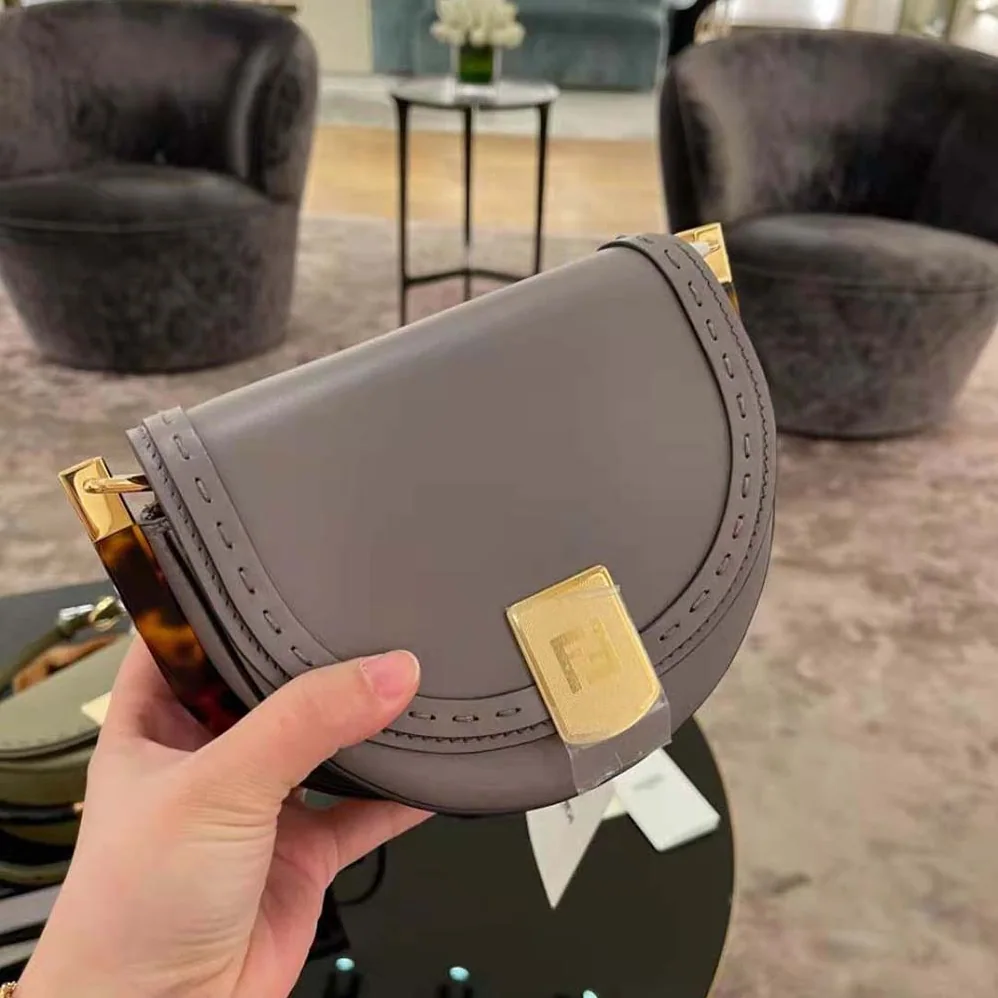 Fendi Moonlight Hand-Stitched Leather Satchel Bag for Women in Silver