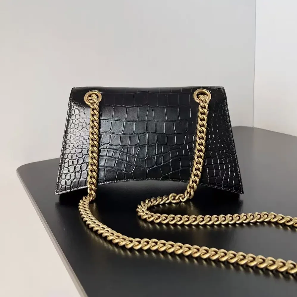 Balenciaga Small Crush Shoulder Bag in Black Shiny Crocodile Embossed Leather for Women