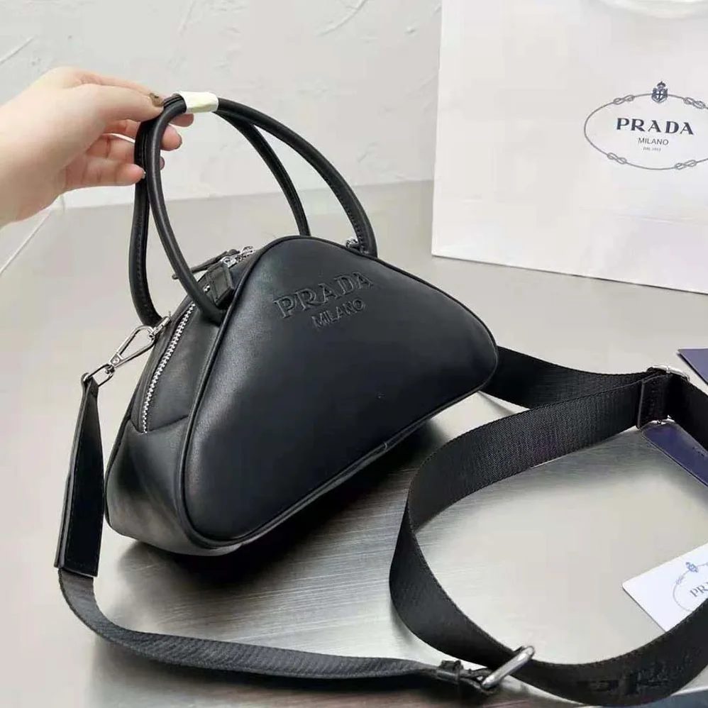 Prada Leather Prada Triangle Bag for Women in Black Prada Leather Prada Triangle Bag for Women in Black