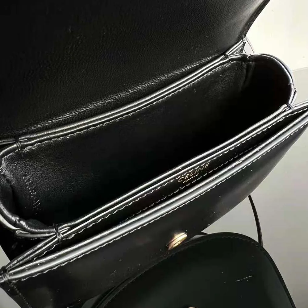 Celine Mini Besace Triomphe in Shiny Calfskin for Women in Black Celine Mini Besace Triomphe in Shiny Calfskin for Women in Black