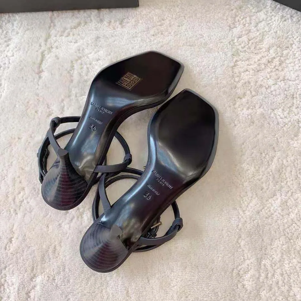 Saint Laurent YSL Cassandra Sandals in Smooth Leather for Women in Black