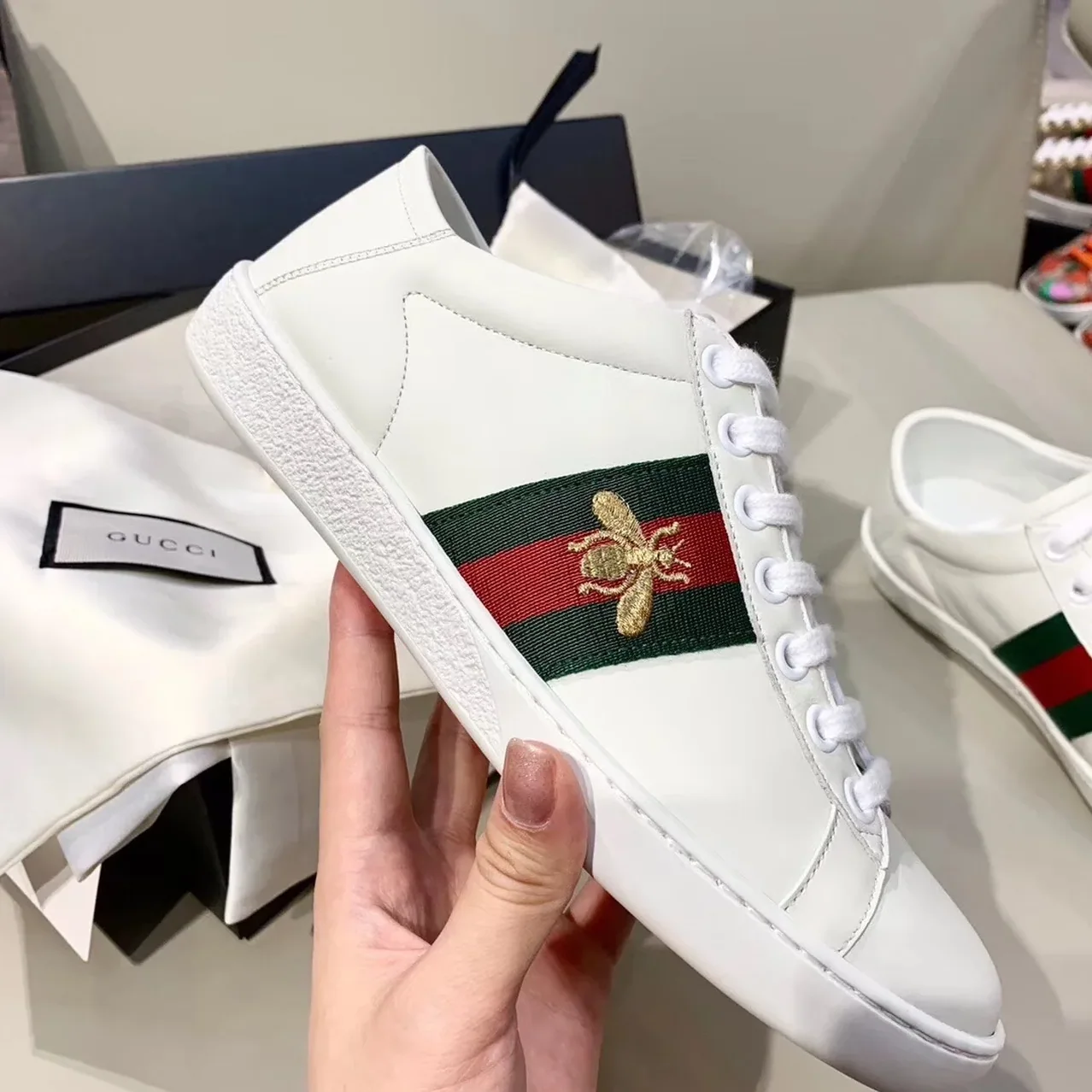 Gucci Ace Sneaker With Bee White GG for Women