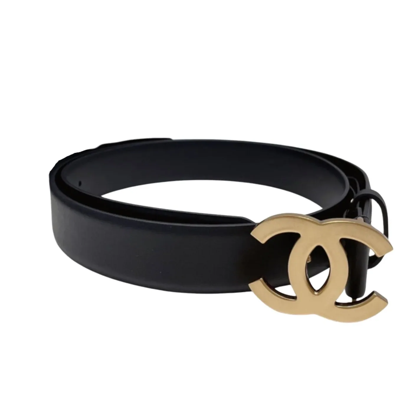 Chanel Gold Tone Interlocking C Buckle Belt Black