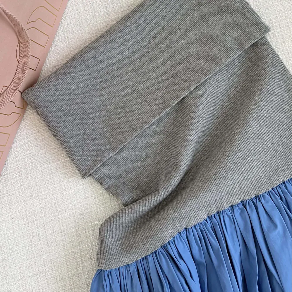Miu Miu Poplin and Jersey Miniskirt for Women in Blue Miu Miu Poplin and Jersey Miniskirt for Women in Blue