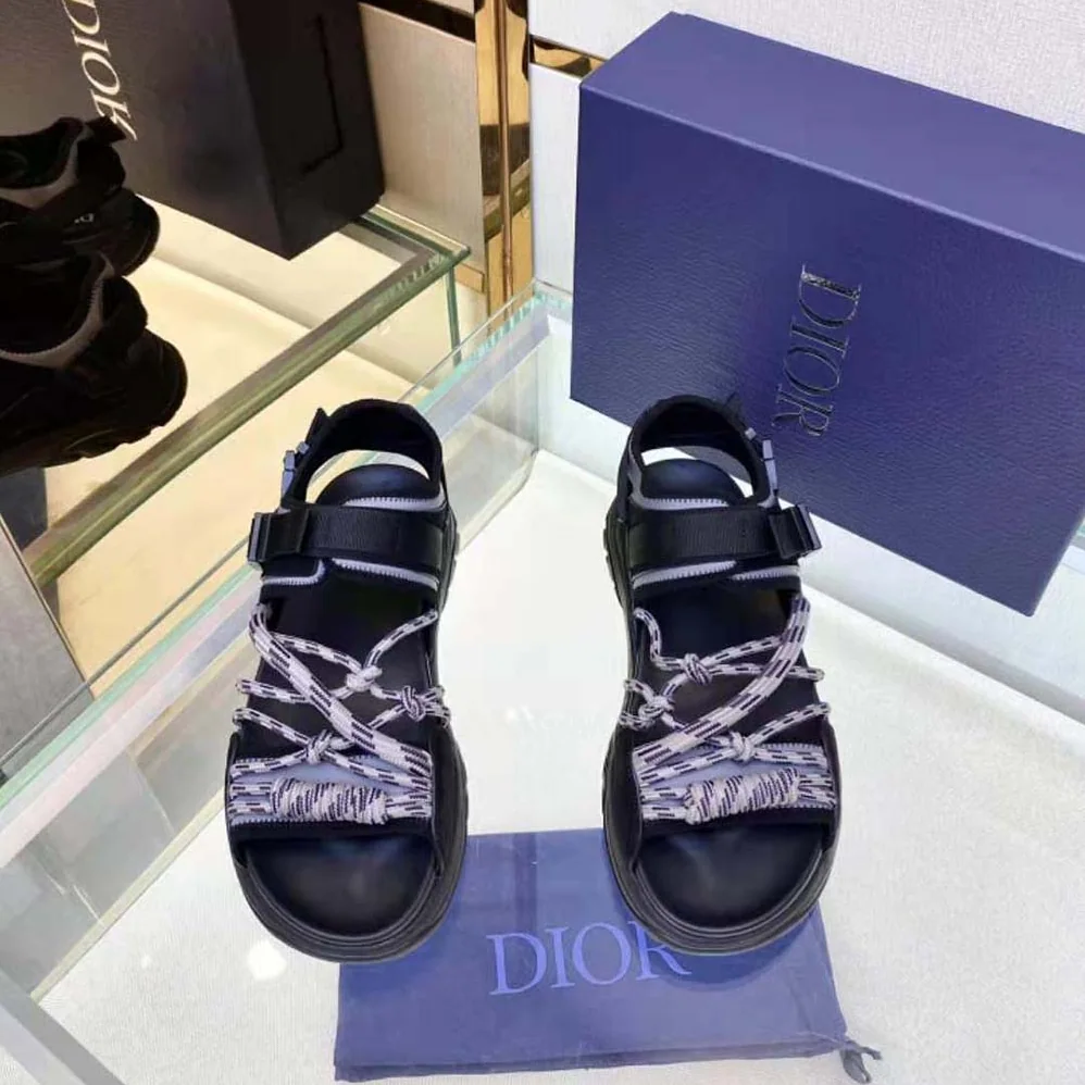 Dior H-Town Sandal Black and Gray Technical Fabric with Brown Nubuck Calfskin for Men Dior H-Town Sandal Black and Gray Technical Fabric with Brown Nubuck Calfskin for Men