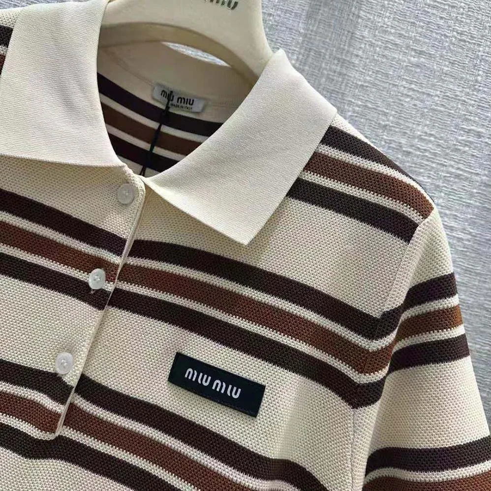 Miu Miu Silk and Cotton Polo Dress with Logo Patch for Women Miu Miu Silk and Cotton Polo Dress with Logo Patch for Women