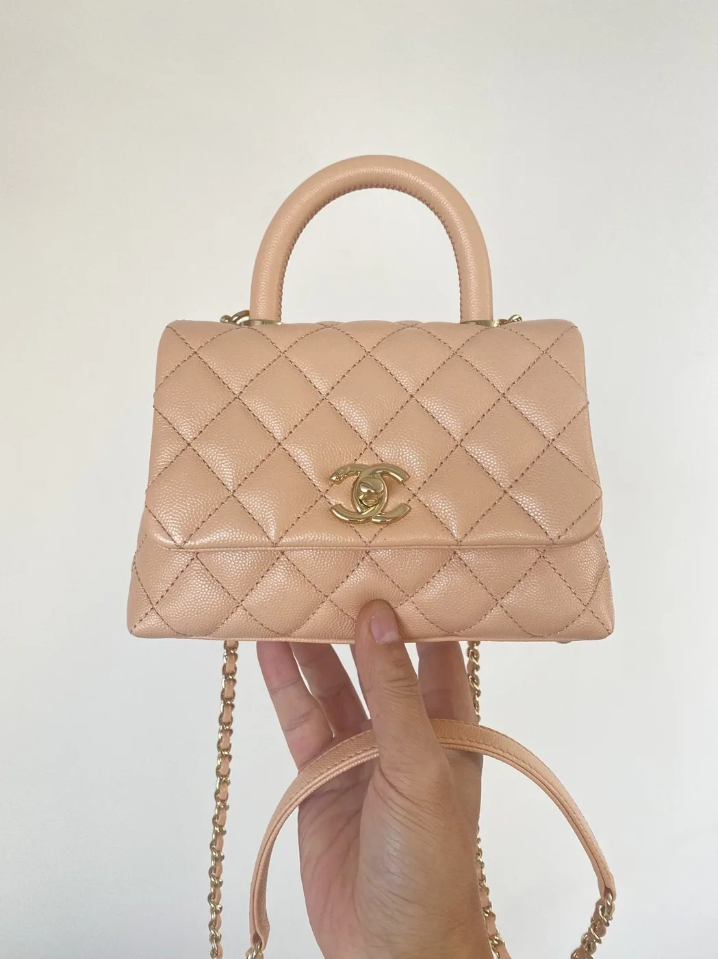 Chanel Mini Flap Bag Top Handle in Light Brown Gold Hardware