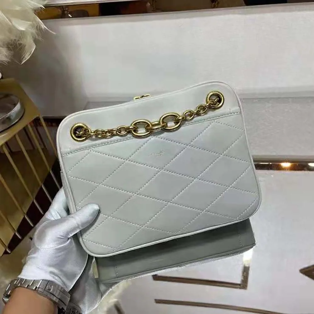 Saint Laurent YSL Le Maillon Small Chain Bag in Quilted Lambskin for Women in White