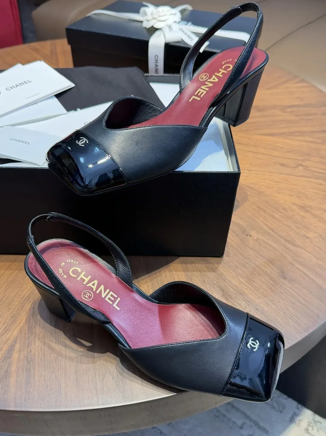 Chanel Slingbacks Black in Burgundy Chanel Slingbacks Black in Burgundy