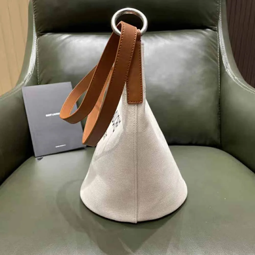 Saint Laurent YSL Rive Gauche Bucket Bag in Linen for Women in Brown