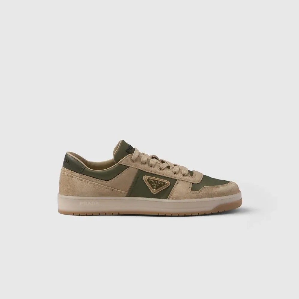 Prada Downtown Delavé Suede And Re-Nylon Sneakers Ecru/Military 2EE364_3KUY_F03TK_F_D002 Prada Downtown Delavé Suede And Re-Nylon Sneakers Ecru/Military 2EE364_3KUY_F03TK_F_D002