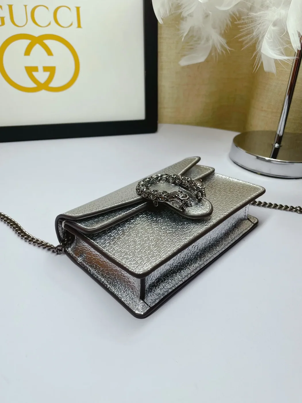 Gucci Dionysus Super Mini Shoulder Bag in Silver Palladium Hardware