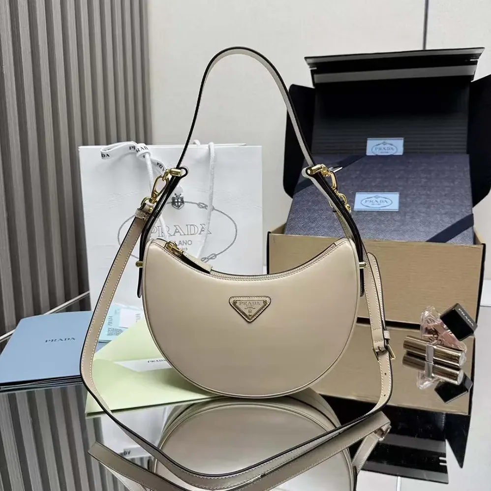 Prada Arqué Mini Leather Shoulder Bag for Women in Sand Beige