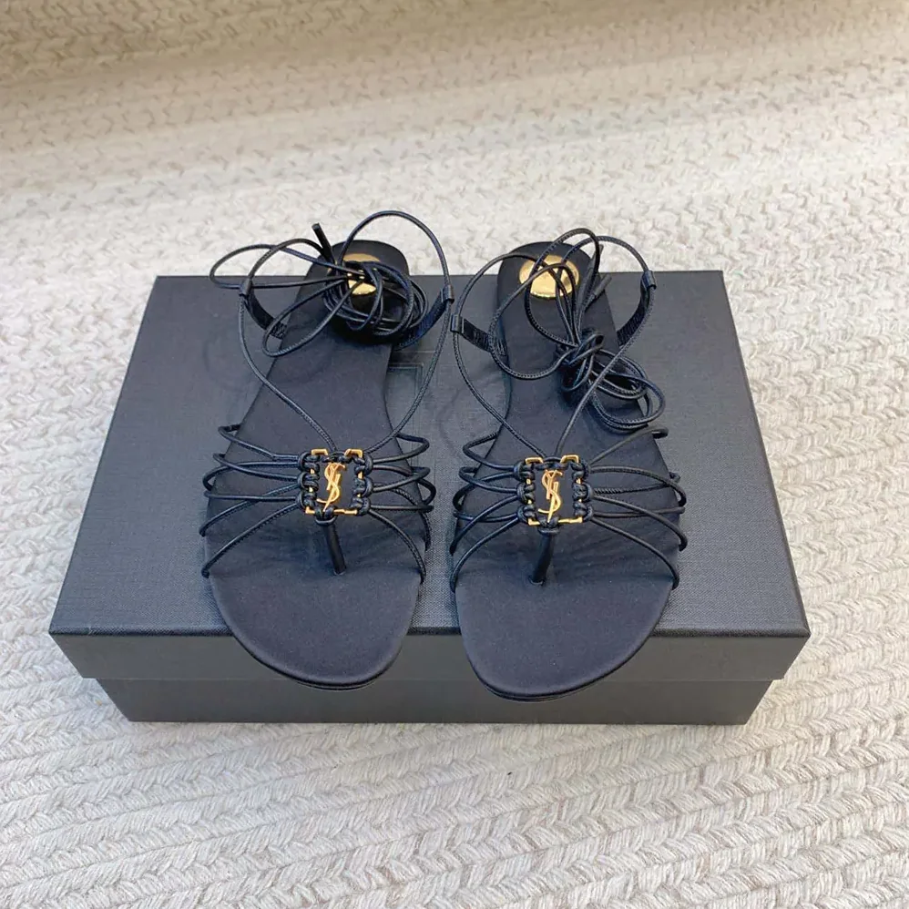 Saint Laurent YSL Babylone Sandals in Smooth Leather for Women