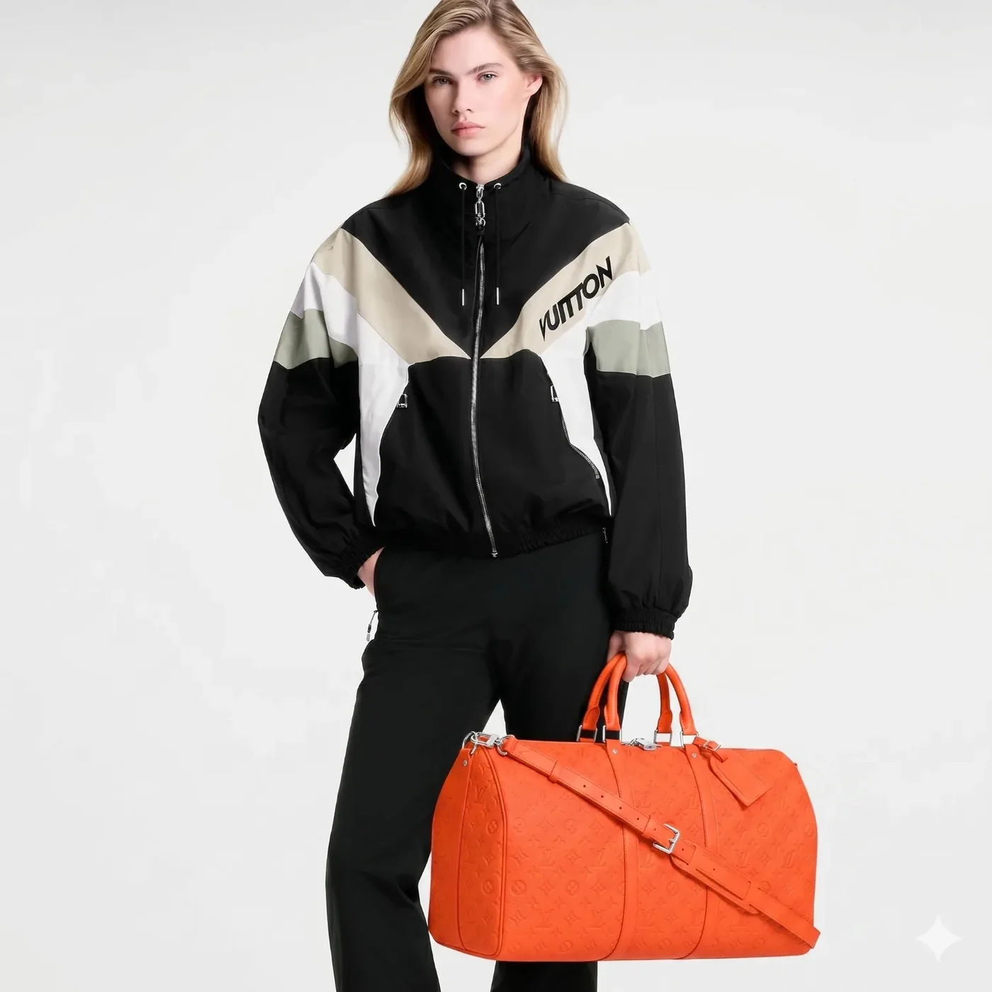Louis Vuitton Keepall Bandouliere 50 Travel Bag in Orange Silver Hardware