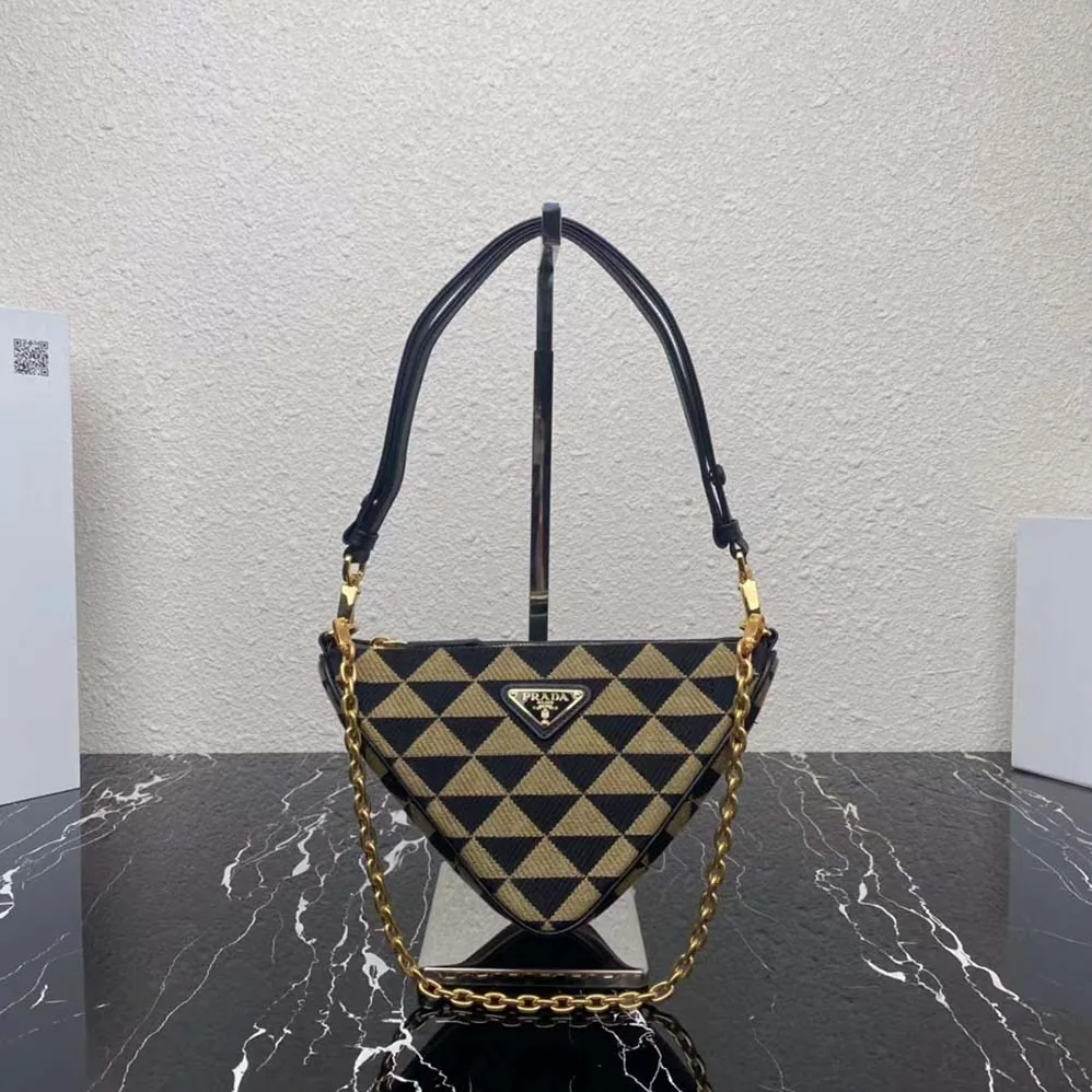 Prada Symbole Leather and Fabric Mini Bag Black for Women in Beige