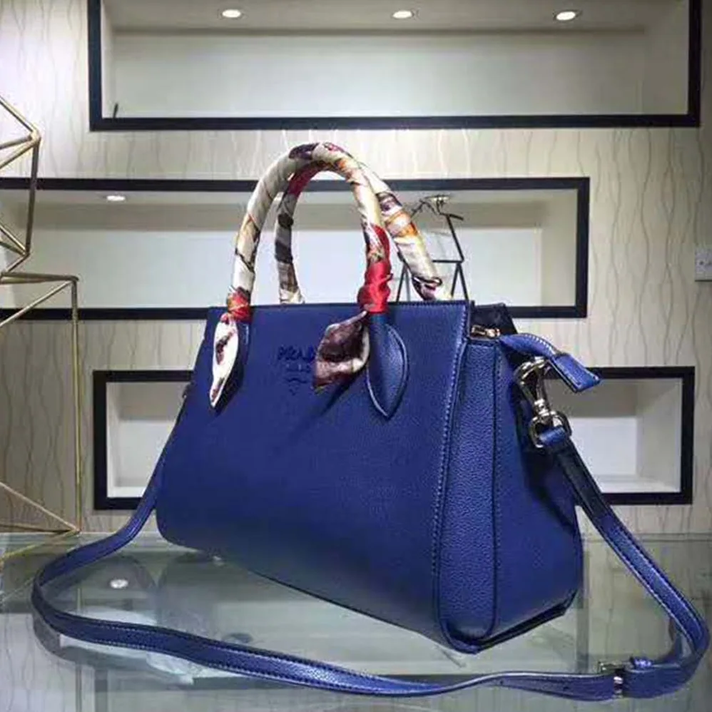 Prada Monochrome Handbag In Saffiano And Calf Leather in Navy Prada Monochrome Handbag In Saffiano And Calf Leather in Navy