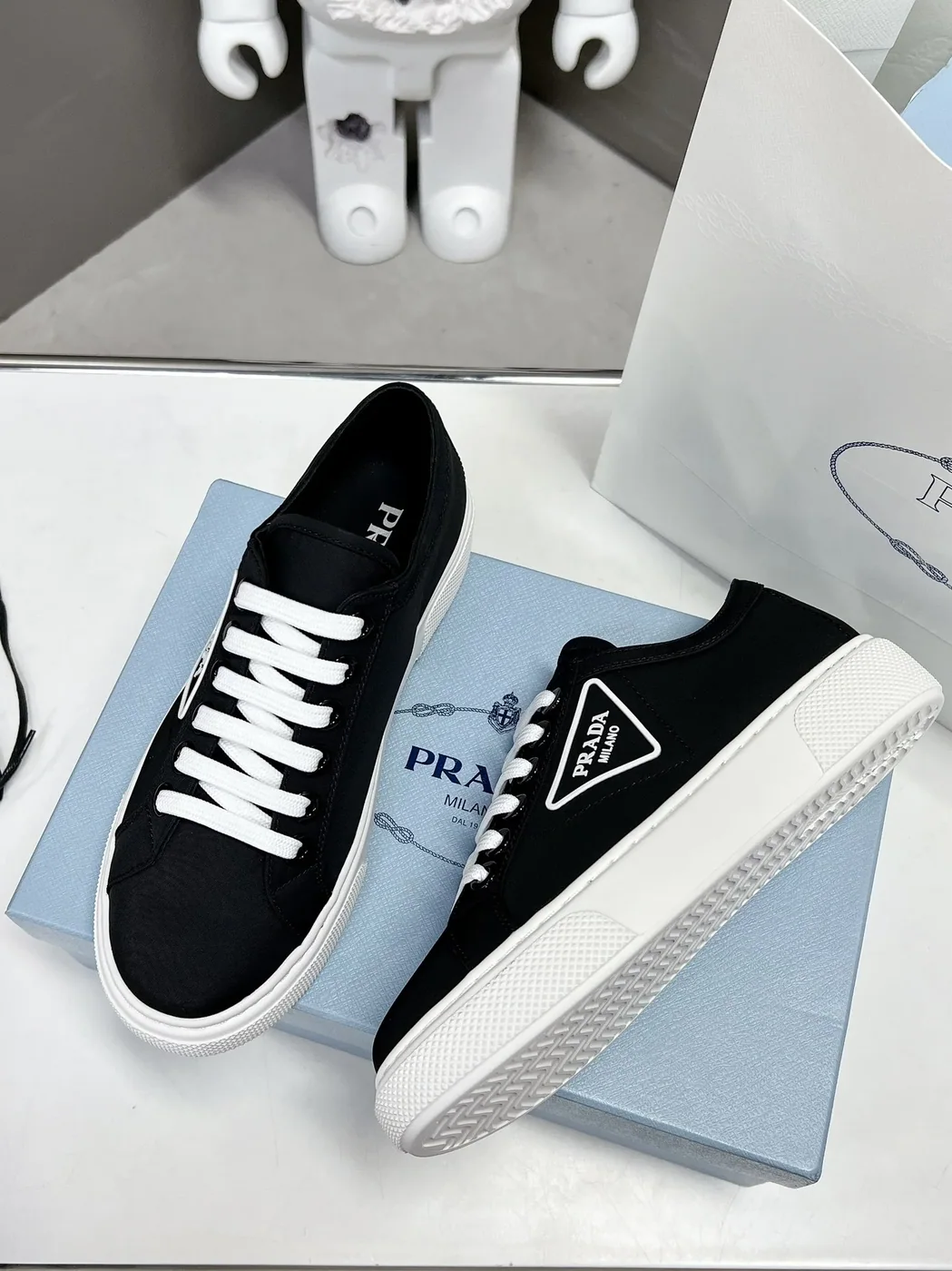 Prada Macro Re-Nylon And Brushed Sneakers Blue in PRD Prada Macro Re-Nylon And Brushed Sneakers Blue in PRD