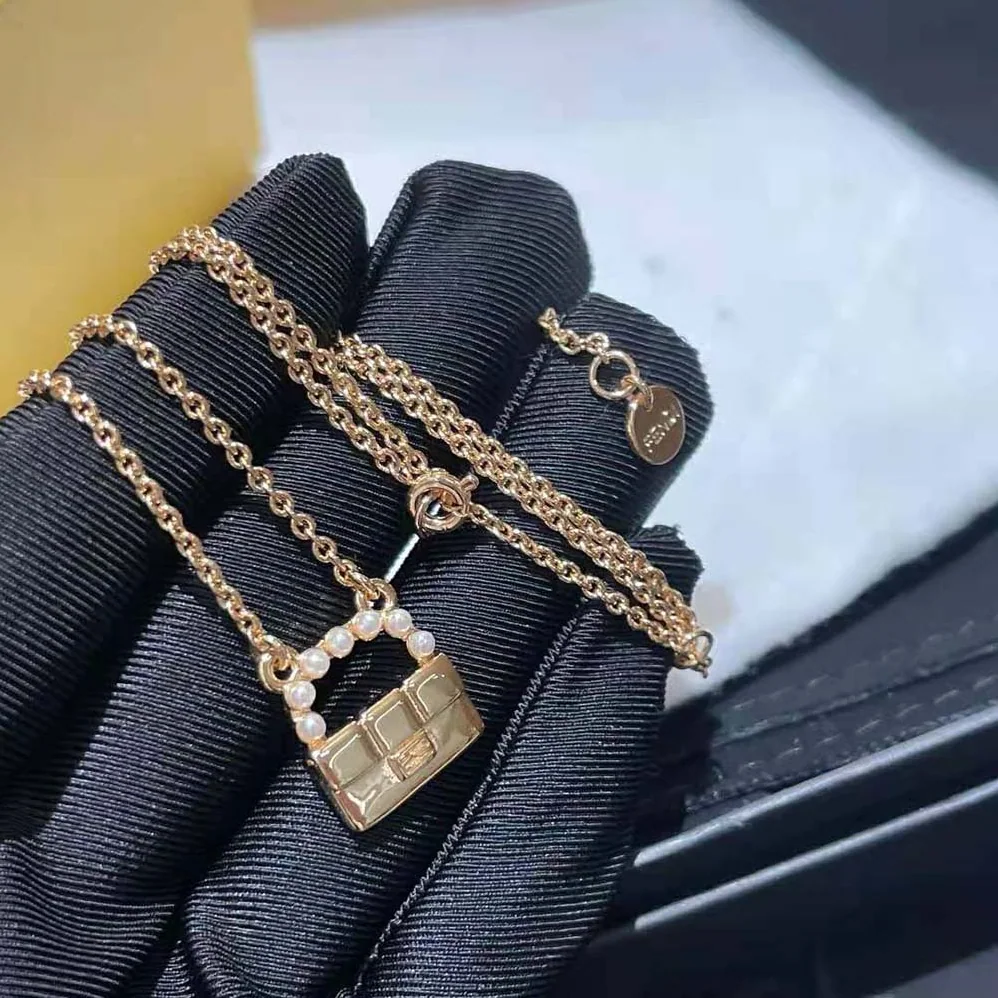 Fendi Baguette Necklace Gold for Women in Colored