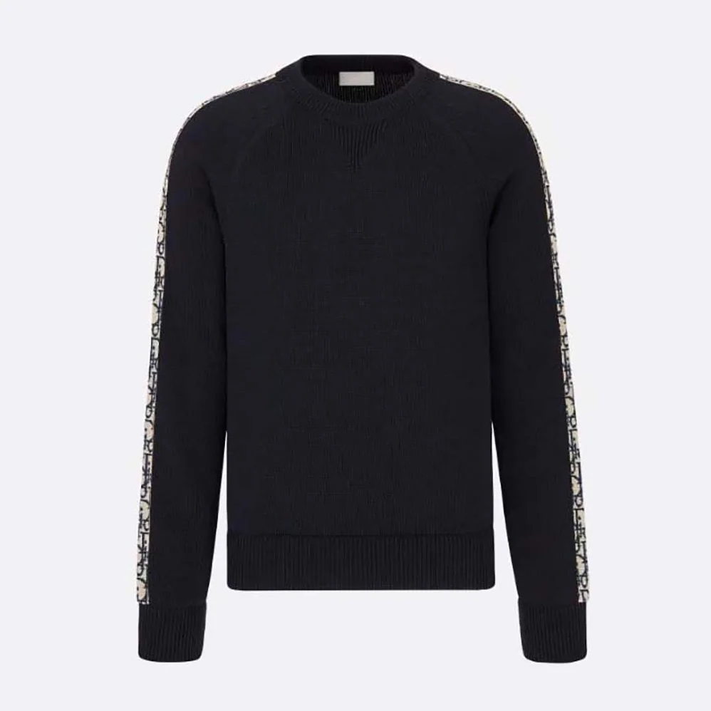 Dior Sweater with Dior Oblique Inserts Deep Blue Cotton Jersey for Men Dior Sweater with Dior Oblique Inserts Deep Blue Cotton Jersey for Men