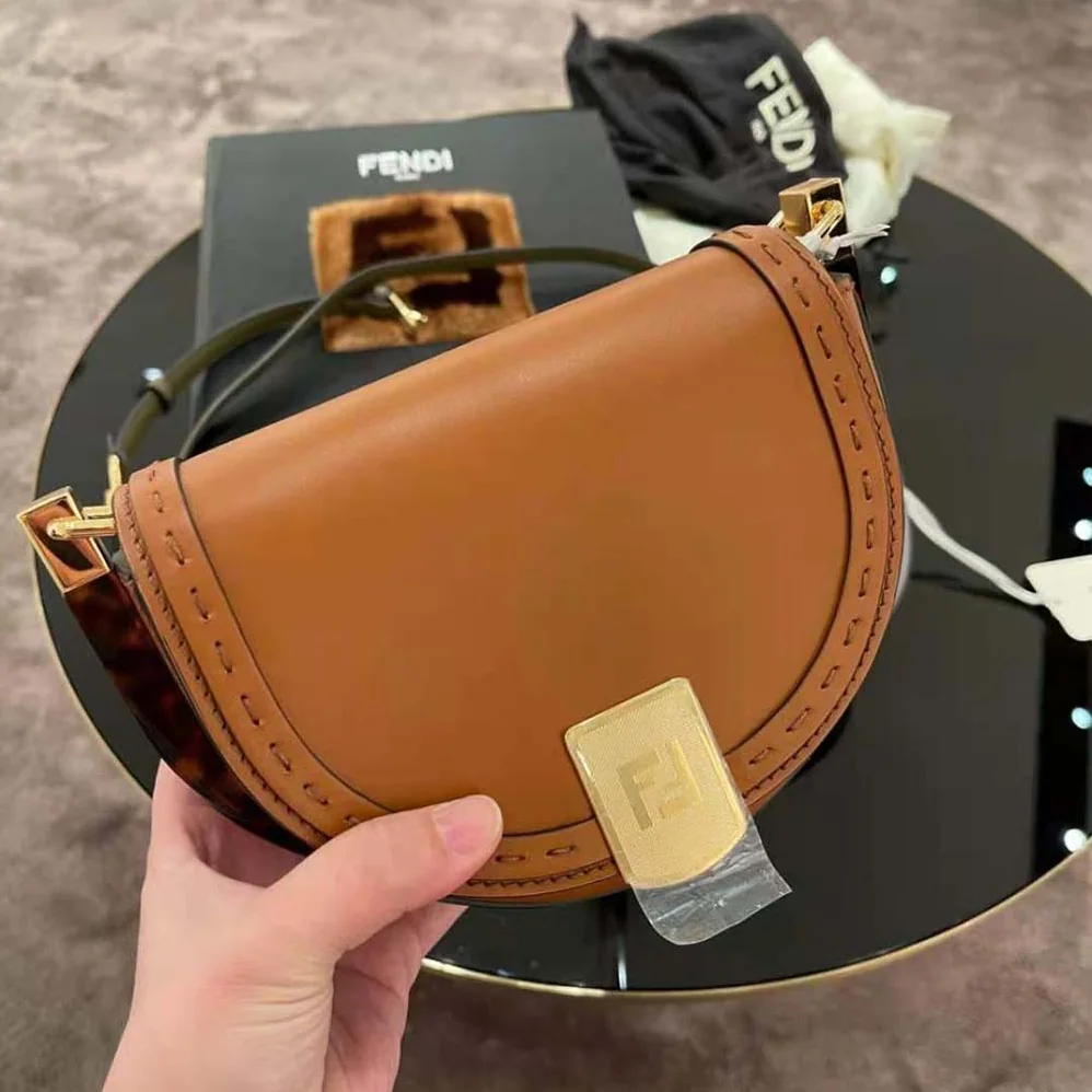 Fendi Moonlight Hand-Stitched Leather Satchel Bag for Women in Brown Fendi Moonlight Hand-Stitched Leather Satchel Bag for Women in Brown