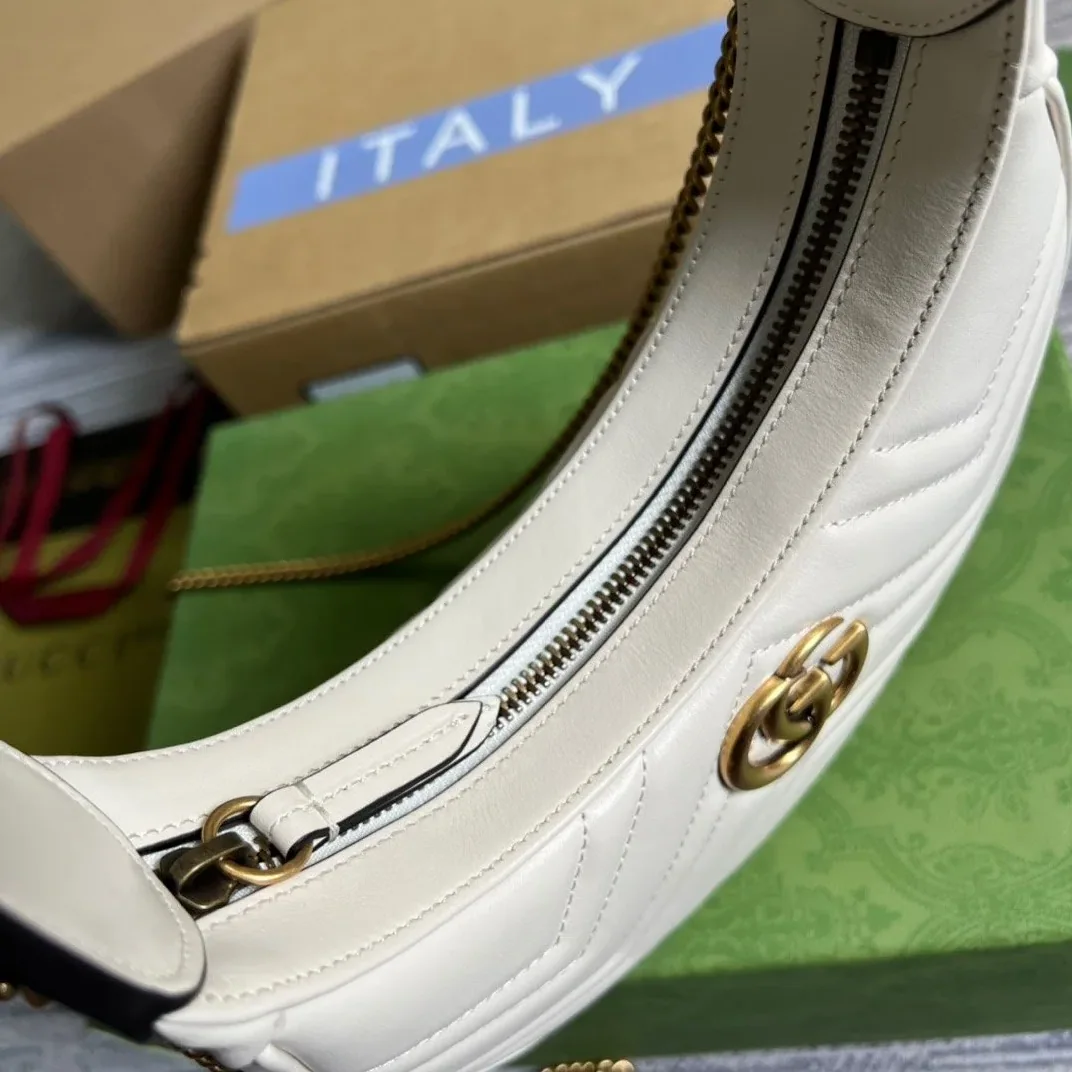 Gucci Marmont Half Moon Shaped Mini Bag White Gucci Marmont Half Moon Shaped Mini Bag White