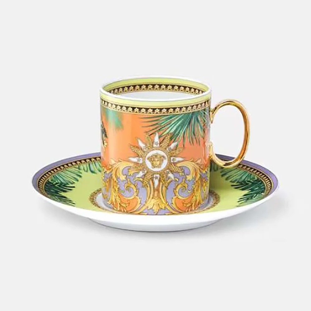 Versace Jungle Animalier Coffee Set Includes A Coffee Cup with Handle and A Matching Saucer for Unisex