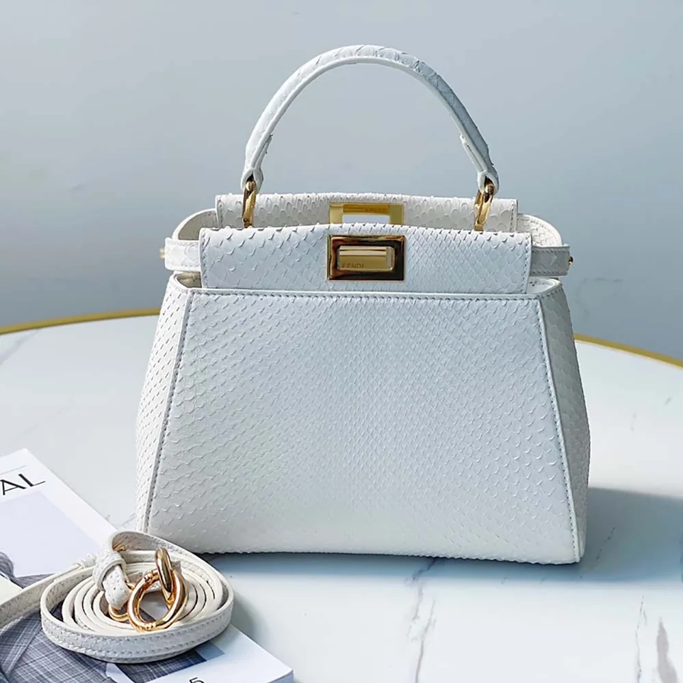 Fendi Peekaboo Iconic Mini White Python Bag for Women