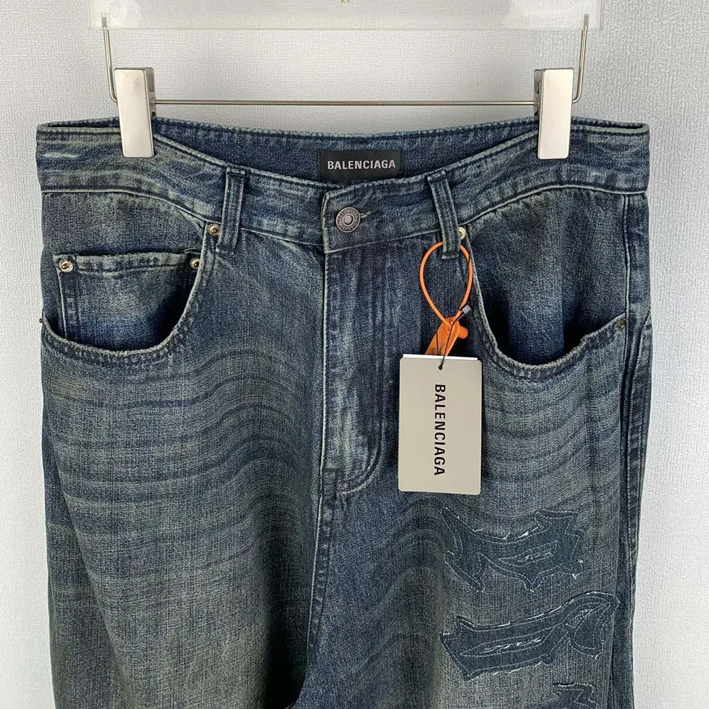 Balenciaga Minimal Baggy Pants In Dirty Grey And Light Blue Cotton Denim for Women Balenciaga Minimal Baggy Pants In Dirty Grey And Light Blue Cotton Denim for Women