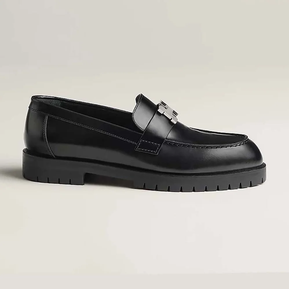 Hermes Faubourg Loafer in Glazed Calfskin for Women in Black Hermes Faubourg Loafer in Glazed Calfskin for Women in Black