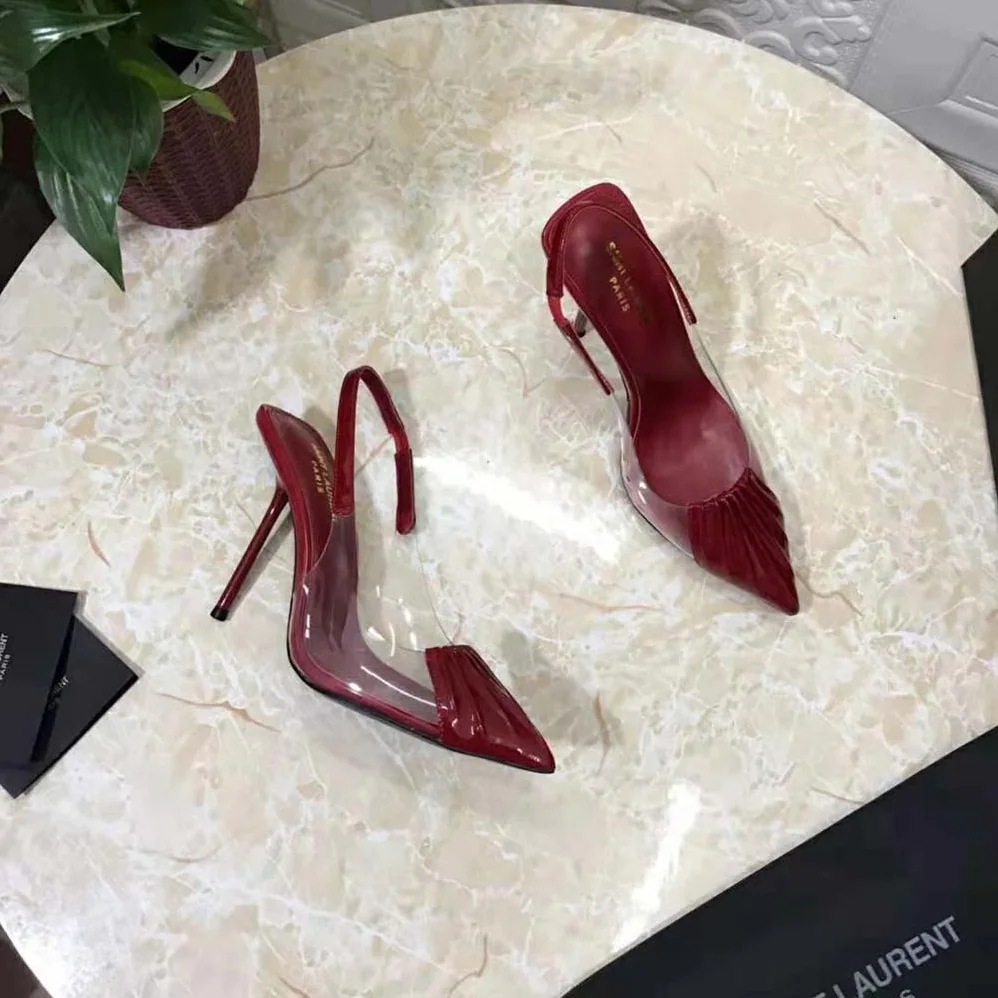 Saint Laurent YSL Chica Slingback Pumps in Tpu and Patent Leather for Women in Maroon