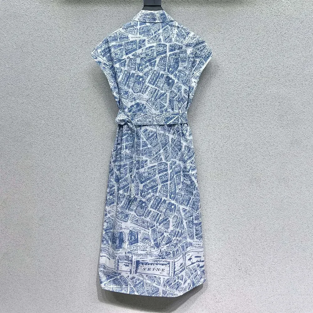 Dior Mid-Length Belted Shirtdress White and Chambray Blue Cotton and Silk Poplin for Women