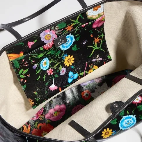 Gucci Tribeca Large Tote Bag / Black/ Multicolor Gucci Flora Coated Canvas Palladium Hardware A0034D FAF8S 1055 Gucci Tribeca Large Tote Bag / Black/ Multicolor Gucci Flora Coated Canvas Palladium Hardware A0034D FAF8S 1055