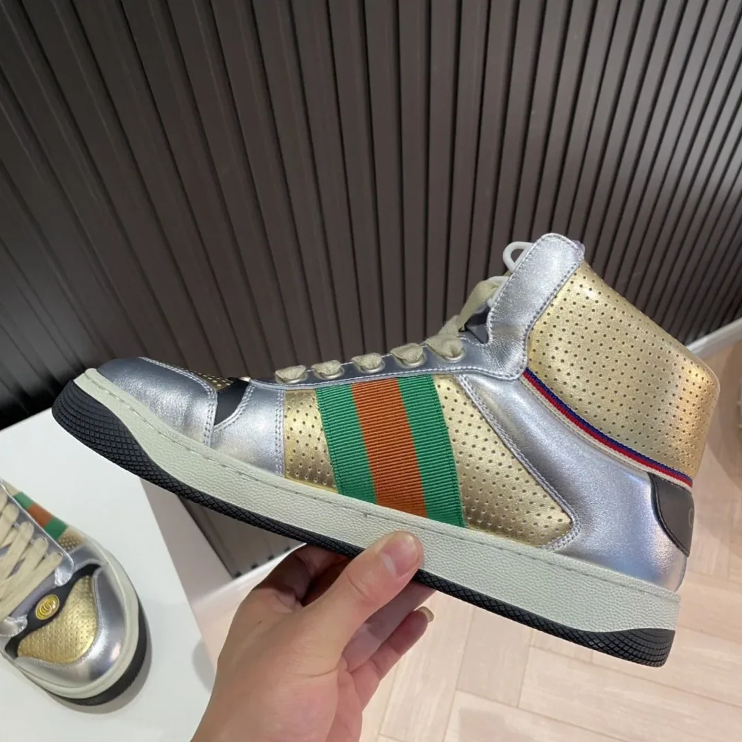 Gucci Screener High for Men in top Sneakers Silver Gold Gucci Screener High for Men in top Sneakers Silver Gold