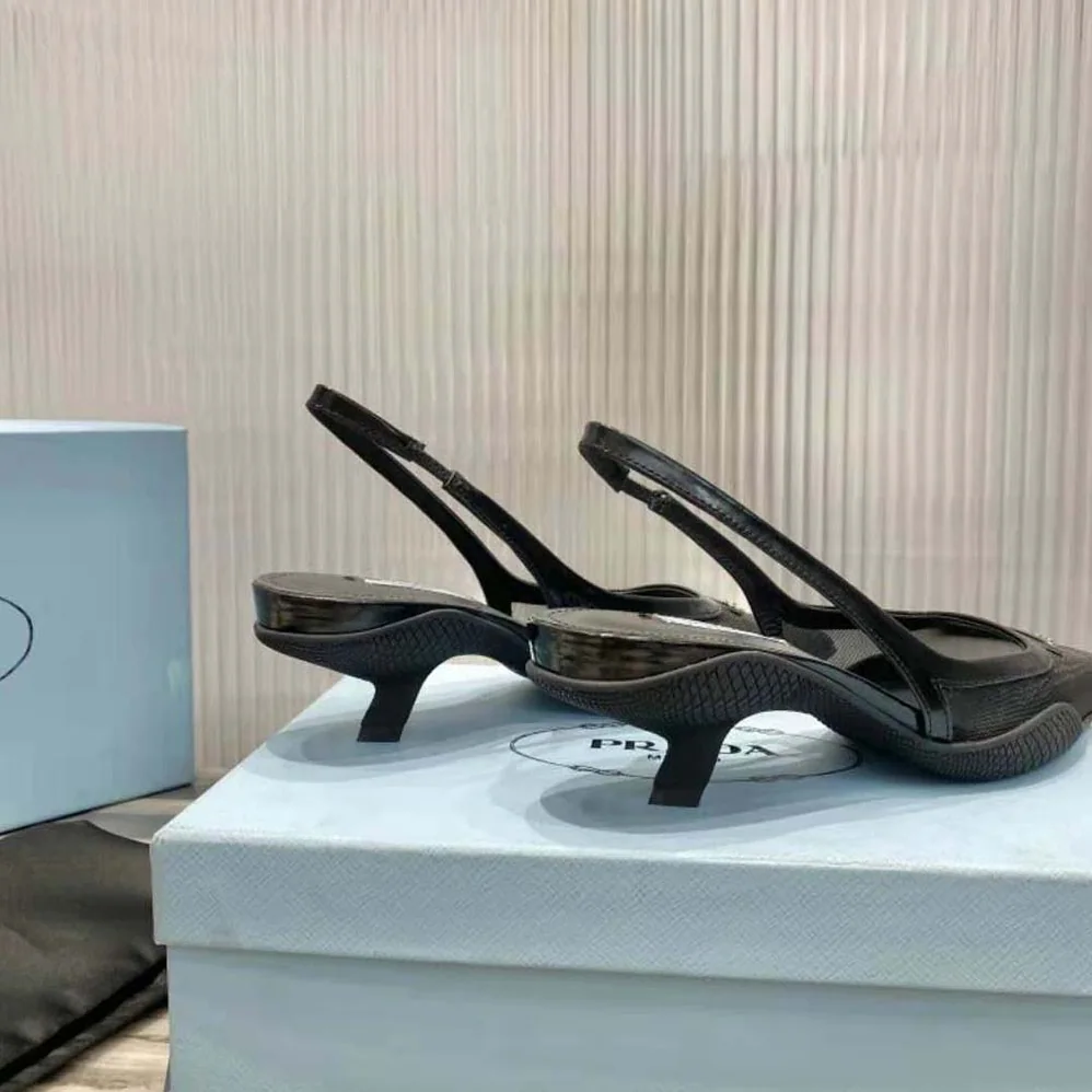 Prada Mesh Fabric Slingback Pumps for Women in Black