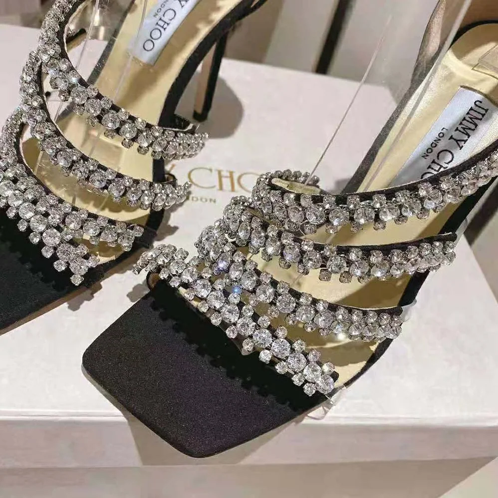 Jimmy Choo Josefine 100 Black Suede Sandals with Crystal Embellishment for Women Jimmy Choo Josefine 100 Black Suede Sandals with Crystal Embellishment for Women