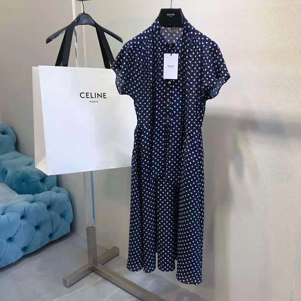 Celine Lavalliere Dress in Crepe DE Chine for Women in Navy Celine Lavalliere Dress in Crepe DE Chine for Women in Navy