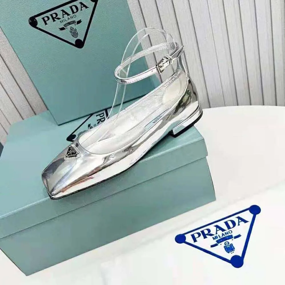Prada Metallic Leather Ballerinas for Women in Silver