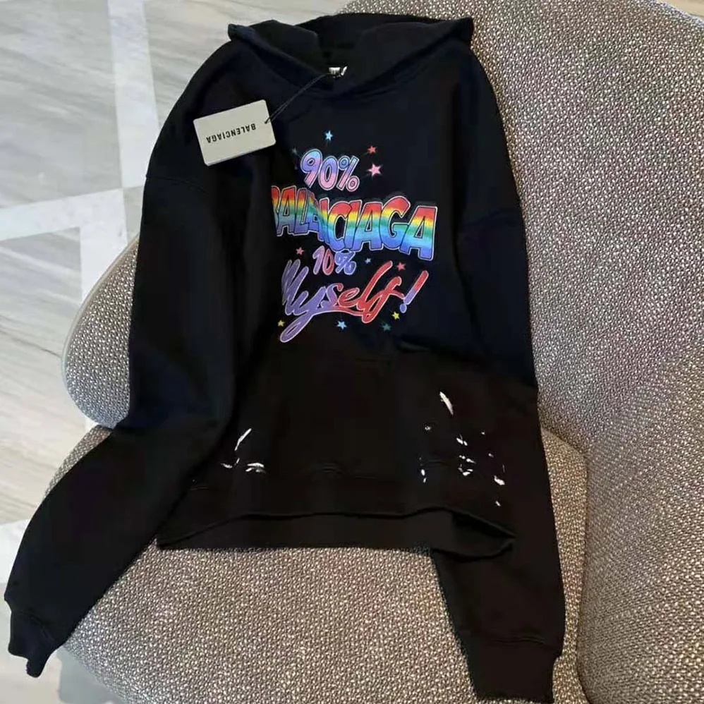 Balenciaga 90/10 Hoodie Wide Fit in Washed Black Medium Fleece for Men
